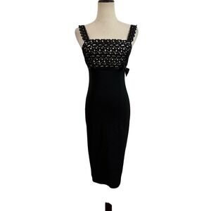 Betty Page Black Wiggle Dress XS Pinup Retro Bombshell Lace Top 50s Style